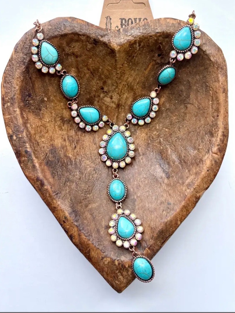 Ab horse western turquoise boho stone Crystal bead rhinestone necklace
